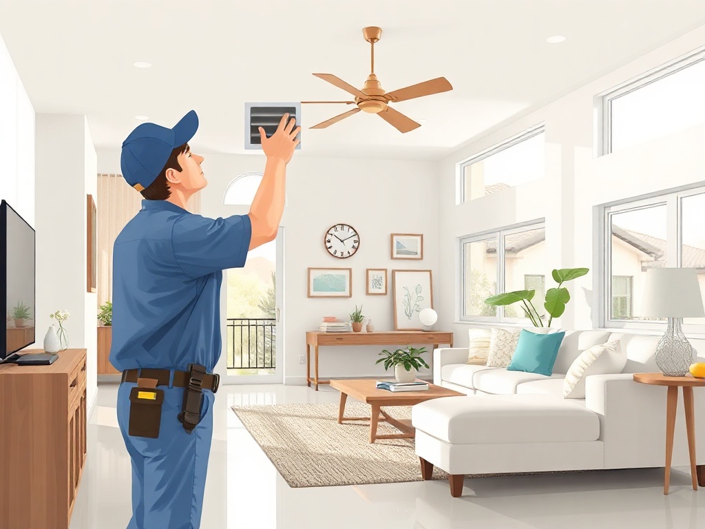 A trusted air duct cleaning technician inspecting a duct register inside a well-maintained single-family home near the Wigwam Resort area of <span class="av_sa_city">Litchfield Park</span>, <span class="av_sa_state">AZ</span>