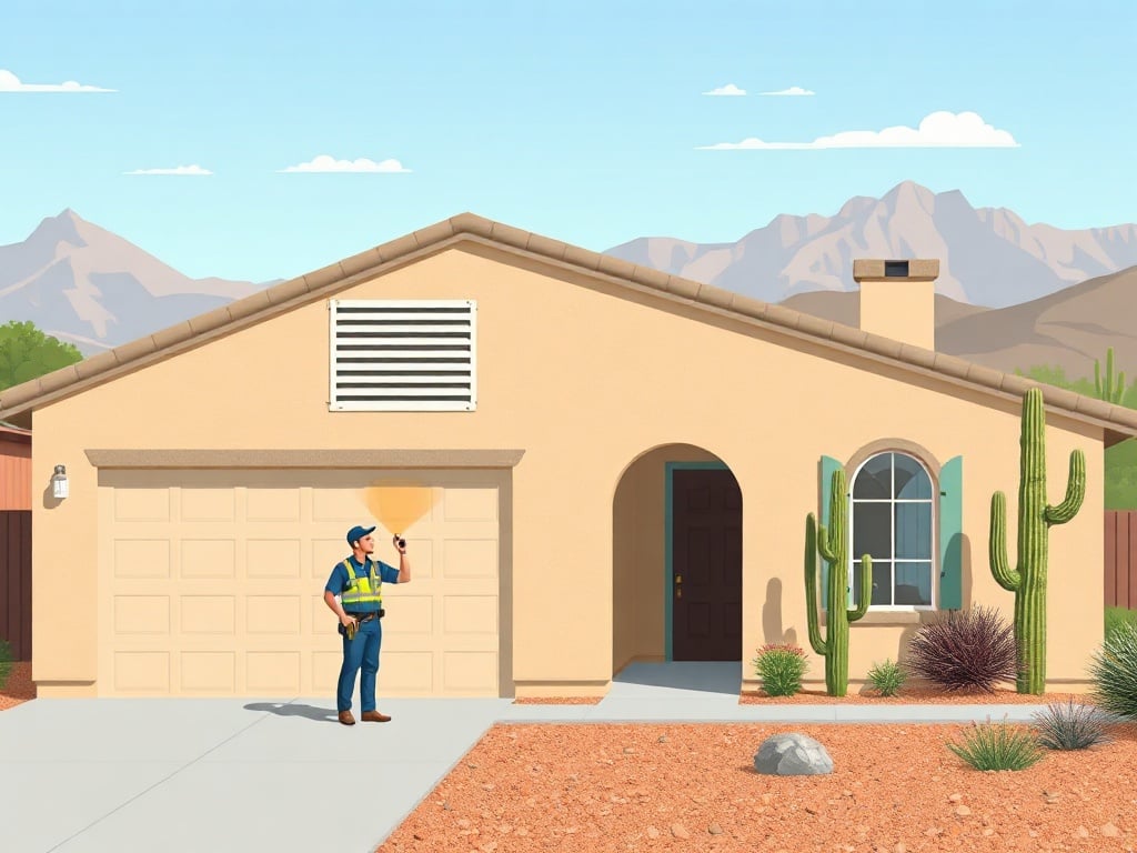 A technician inspecting a dryer vent on a custom home near Circle Mountain in New River, AZ as part of an air duct cleaning appointment