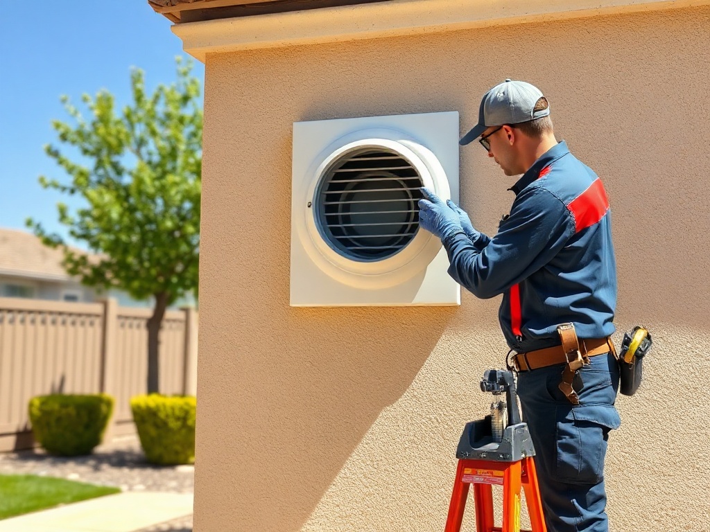 Sun City West, AZ Professional dryer vent cleaning service at a Corte Bella area home in Sun City West, checking the exterior vent cover and bird guard