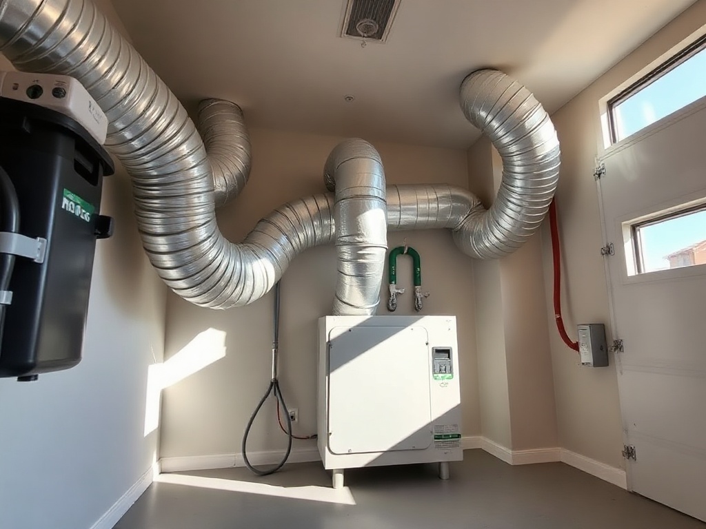 Waddell, AZ A technician performing hvac maintenance service on clean flex ductwork inside a newer Waddell AZ single-family home near Festival Ranch