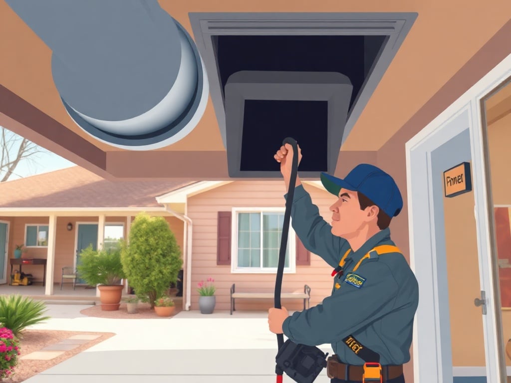 A technician performing air duct cleaning inside a classic ranch home near Clubhouse Square in <span class="av_sa_city">Youngtown</span>, <span class="av_sa_state">AZ</span>