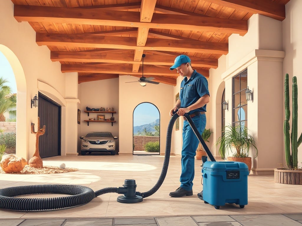 Carefree, AZ A technician performing professional air duct cleaning inside a luxury Southwestern-style home near The Boulders community in Carefree, Arizona