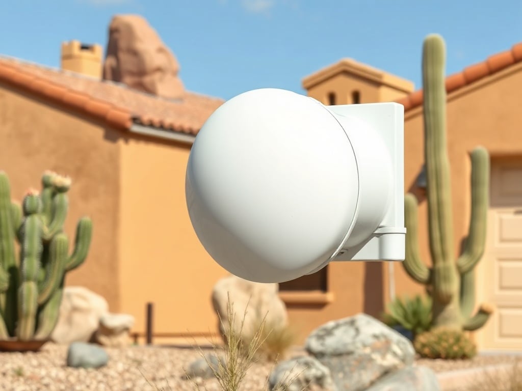 Carefree, AZ A clean residential dryer vent on a stucco home exterior with Sonoran Desert landscaping near Easy Street in downtown Carefree, Arizona after a professional dryer vent cleaning service