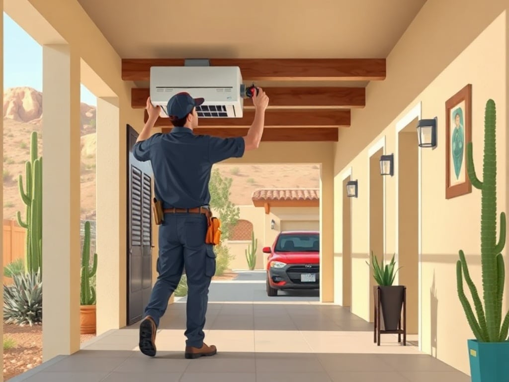 Fountain Hills, AZ Air duct cleaning equipment set up in a Fountain Hills Arizona home along Golden Eagle Boulevard surrounded by Sonoran Desert landscape