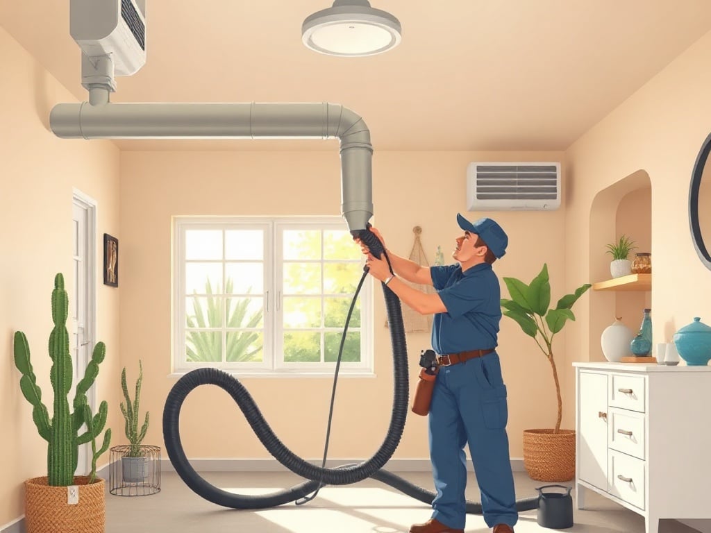 A technician performing professional air duct cleaning inside a Glendale Arizona home near Arrowhead Ranch
