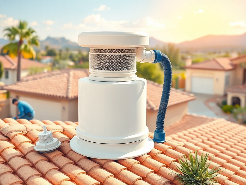 Dryer vent cleaning being performed on the rooftop of a home in the Bell Road corridor area of Glendale Arizona