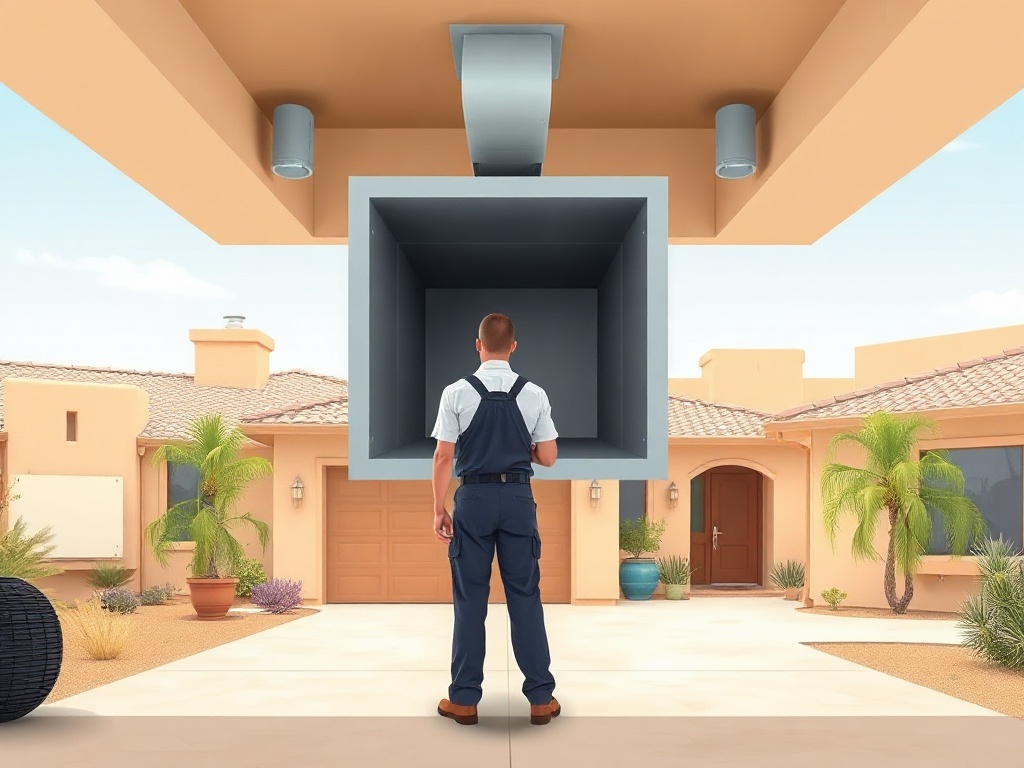Paradise Valley, AZ A technician performing professional air duct cleaning inside a luxury Paradise Valley AZ estate home near Mummy Mountain Park