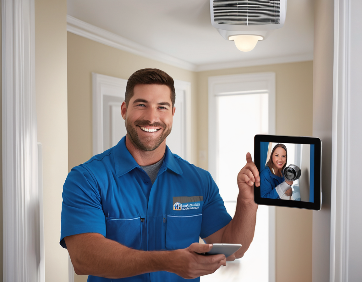 Family-Owned vs. Franchise Duct Cleaning: What the Difference Actually Means for Your Home A technician performing family owned vs franchise duct cleaning service, inserting a vacuum hose into an air duct register in a sunlit living room.