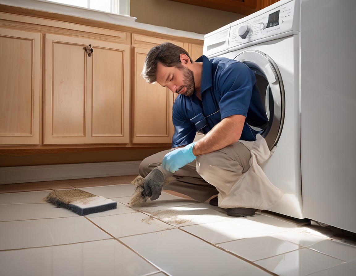 A professional dryer vent cleaning technician inserting a rotary brush into a wall duct connection — a common fix for homeowners asking why do my clothes smell after drying