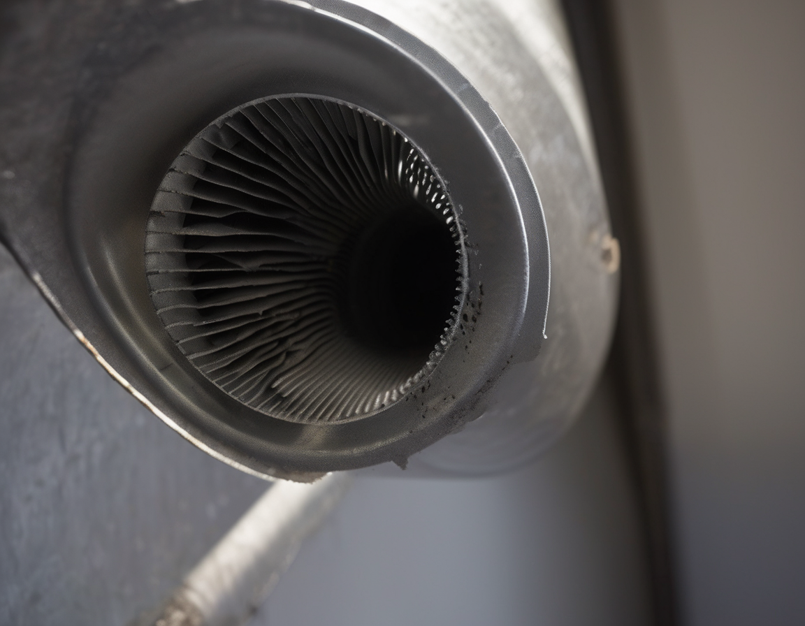 A duct cleaning technician inspecting an open floor vent register in a sunny Arizona home — investigating mold smell from hvac vents