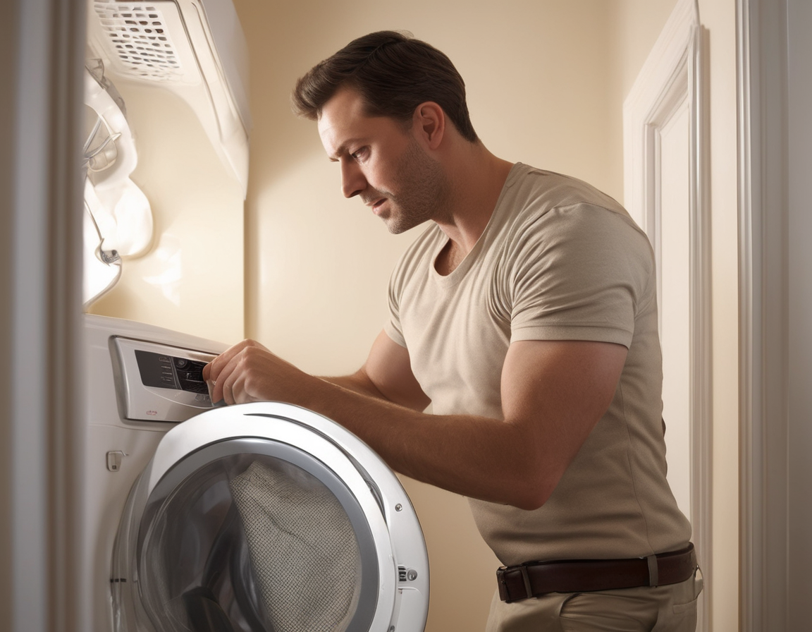 A Kinked Dryer Duct Is More Dangerous Than a Long One — Here's Why A dryer vent technician inspecting a kinked dryer duct behind a residential dryer — a common issue requiring a kinked dryer duct fix in Arizona homes