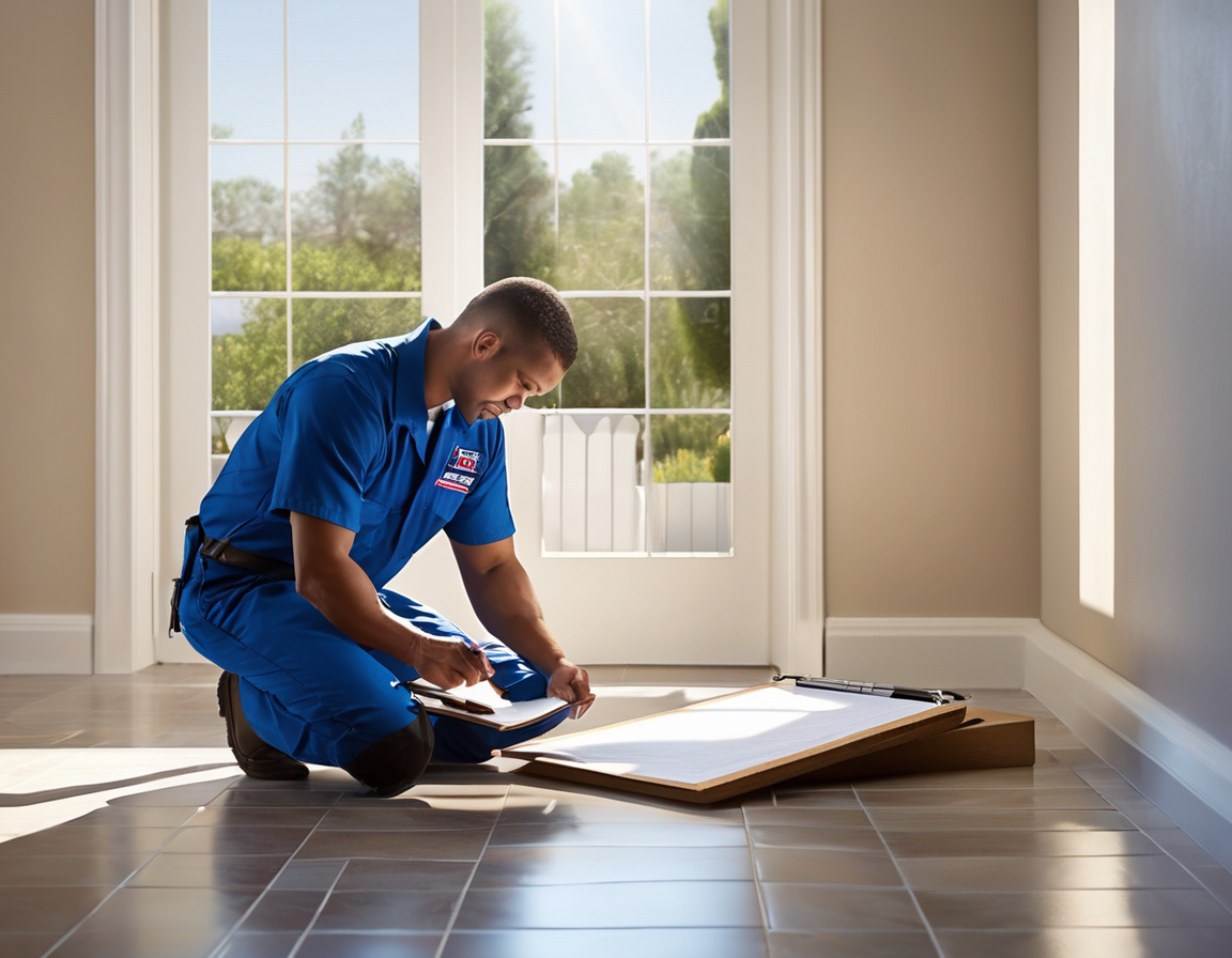 Why Keeping a Maintenance Log for Your Ducts and Dryer Vent Is One of the Smartest Home Habits An HVAC technician reviewing a dryer vent cleaning log for home records beside an open duct register in a sunlit Arizona home
