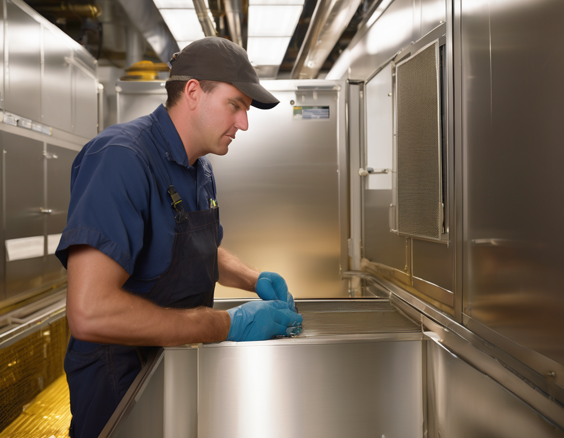 Why the Air Handler Cabinet Is the One Part of Your HVAC Nobody Talks About Cleaning A technician performing air handler cabinet cleaning on a residential HVAC unit, inspecting the evaporator coil and blower wheel inside an open air handler cabinet.