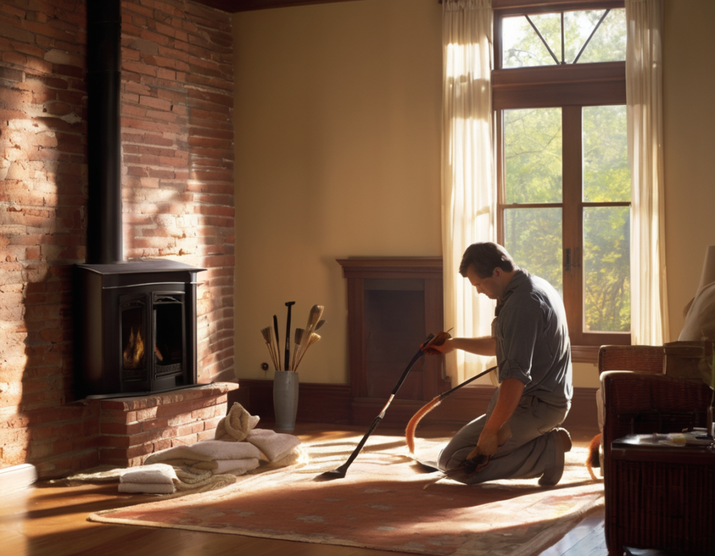 Using Your Arizona Fireplace a Few Times a Year? Here's Why You Still Need an Annual Cleaning A professional chimney cleaning technician servicing a residential fireplace flue — illustrating how often do arizona homeowners need chimney cleaned for Arizona homeowners