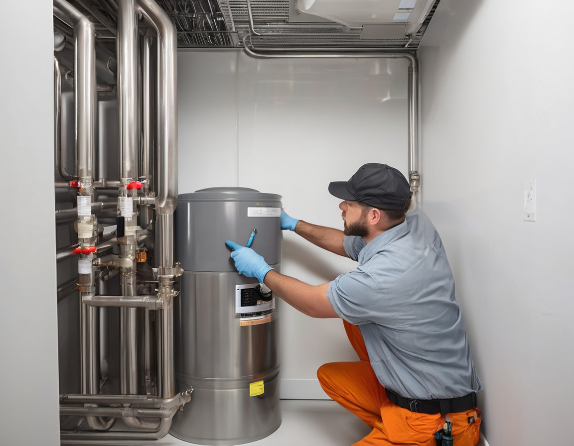 An HVAC specialist performing an attic duct inspection without ladder access, measuring airflow at a supply register inside a clean Phoenix-area home.