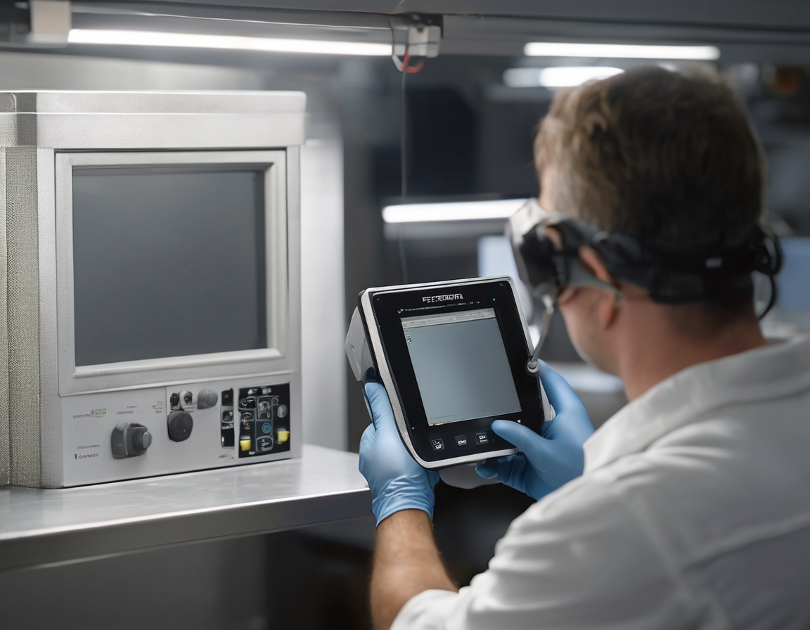An HVAC technician using a ductwork camera scope to inspect the inside of a home's air duct, watching live footage on a handheld monitor during an air duct cleaning inspection.