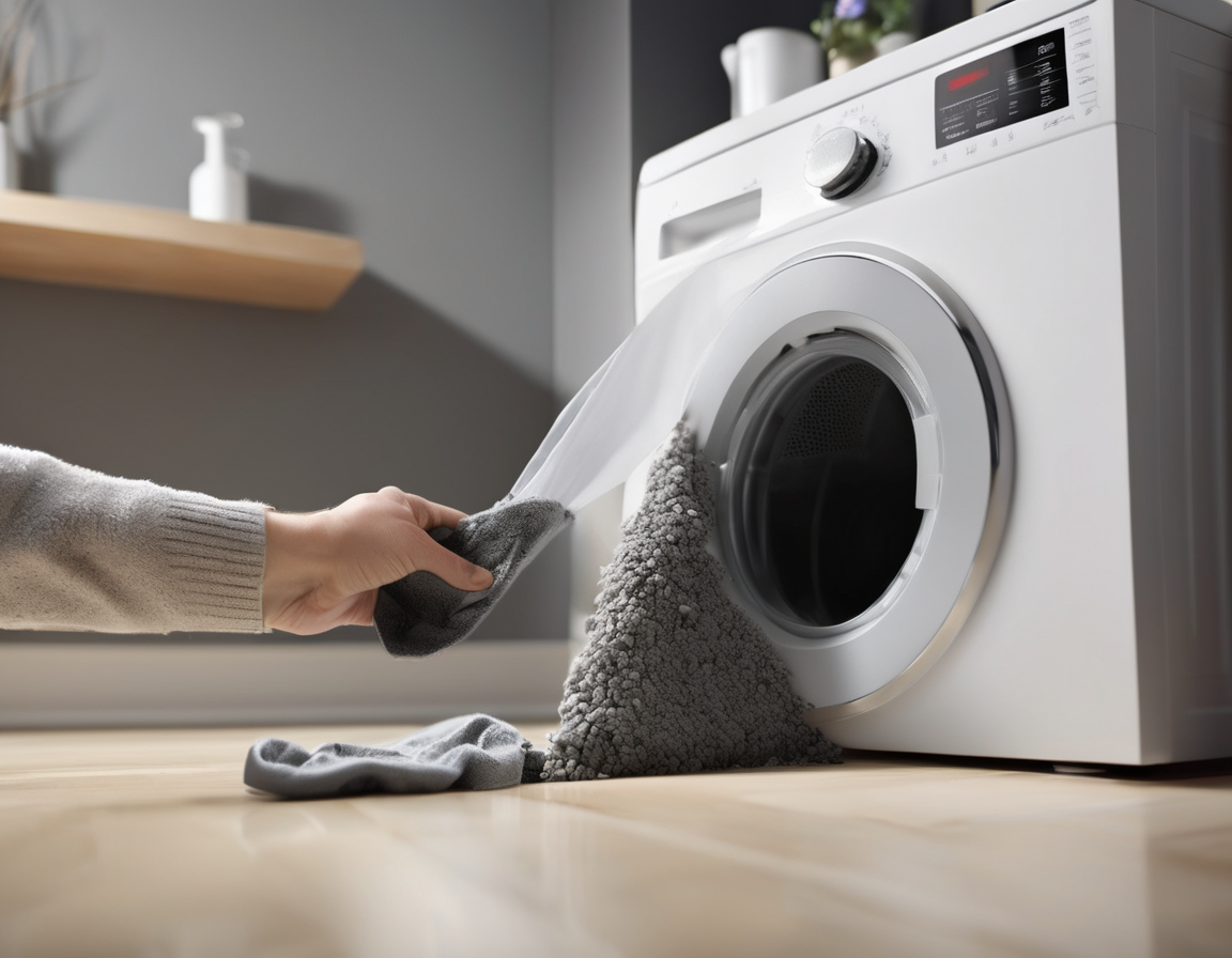Dryer Vent Cleaning in a Condo: What's Different and Why It's Often Overlooked A professional technician performing dryer vent condo cleaning on a ceiling-routed duct inside a Phoenix condominium laundry room, with lint debris collected on a drop cloth below.