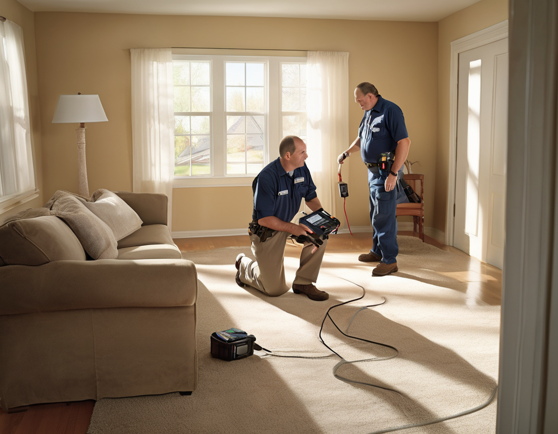 What a Camera Inspection Inside Your Ducts Can Find That You'd Never Expect An HVAC technician performing a camera inspection air ducts service at a home register, reviewing live footage on the scope screen in a well-lit living room.