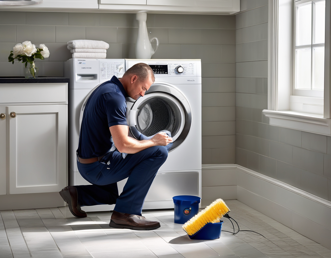 How Long Does a Dryer Vent Cleaning Actually Take? What to Expect Start to Finish A dryer vent cleaning technician running a rotary brush through a residential duct — showing how long does dryer vent cleaning take in a typical home laundry room.