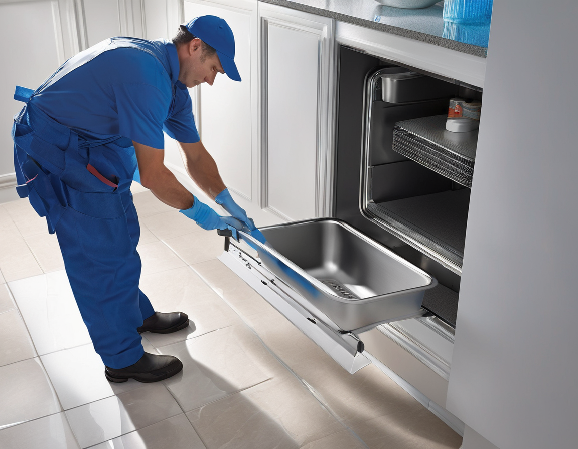 A technician performing air handler cleaning by cleaning the evaporator coil inside an open residential air handler cabinet