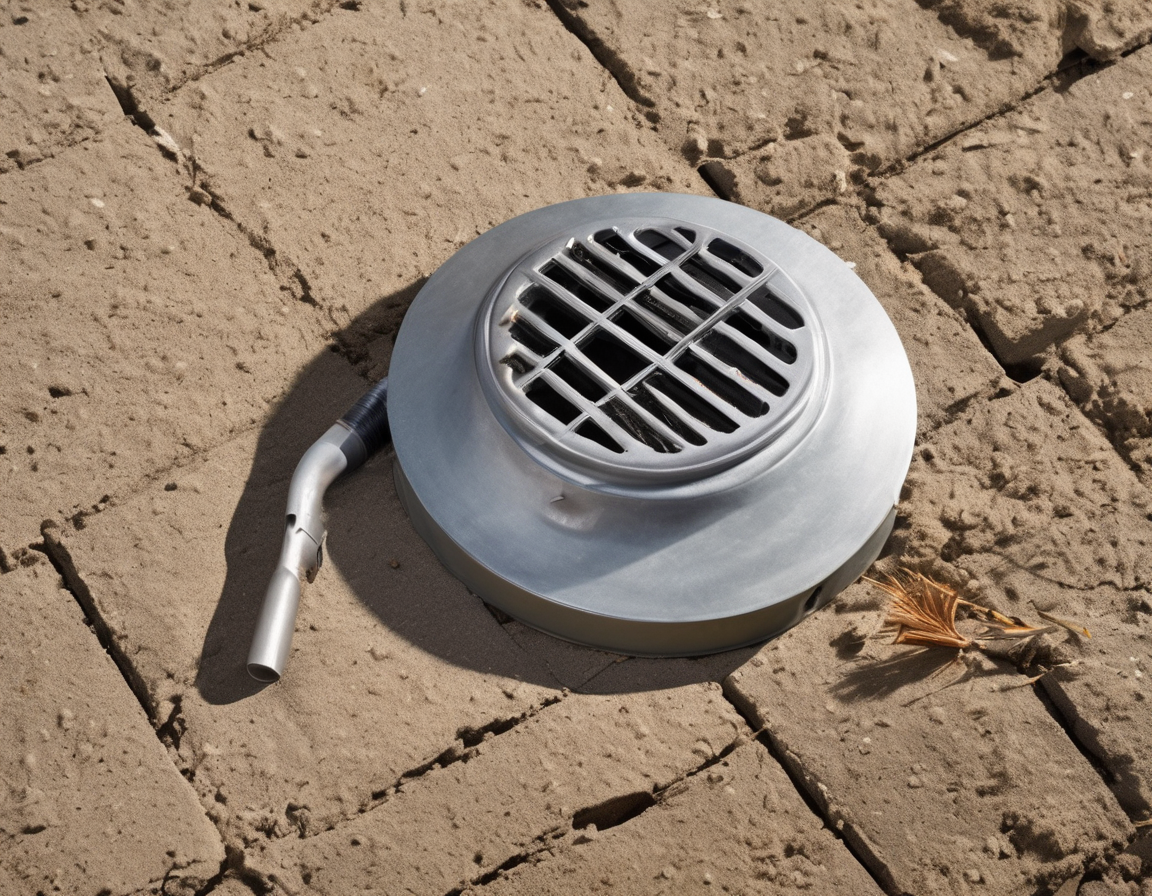 A technician performing exterior dryer vent cover cleaning by inspecting a lint-clogged louvered vent cap mounted on a stucco exterior wall in bright Arizona sunlight.