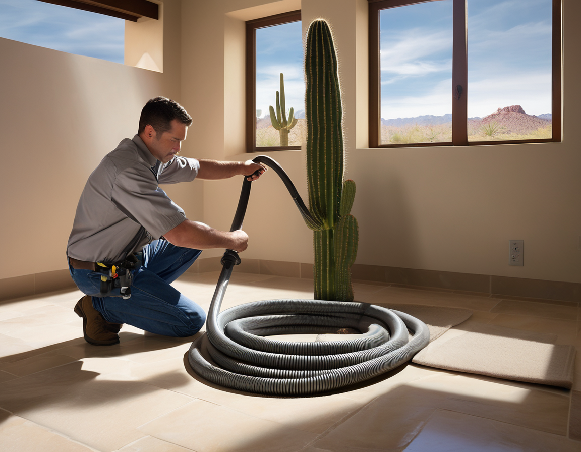 Carefree, AZ A Pure Air Service technician performing air duct cleaning at a Carefree Arizona home near the Tom Darlington Drive corridor